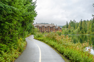 Fragment of Nita Lake Trail in Whistler, Vancouver, Canada.