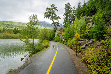 Fragment of Nita Lake Trail in Whistler, Vancouver, Canada.