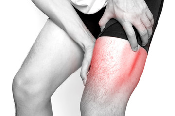 Leg muscle pain.young man  and grasped his muscles. With foot pain and stretching, fatigue muscles...