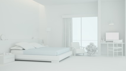 The interior bedroom space furniture 3d rendering and background decoration in hotel	