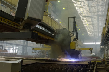 Automatic laser welding machine at the shipyard.