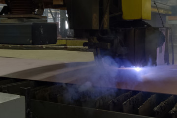 Automatic laser welding machine at the shipyard.