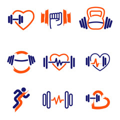 Fitness logos, set, vector.