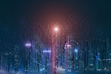 Gears and stock market. 3D illustration. Fintech Investment Financial Internet Technology Concept.