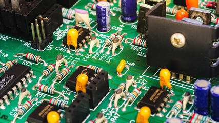 Closeup on electronic board and Electronic device,background