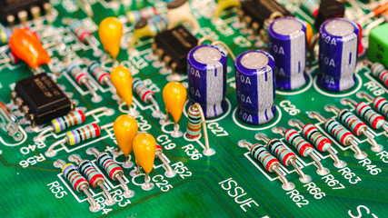 Closeup on electronic board and Electronic device,background