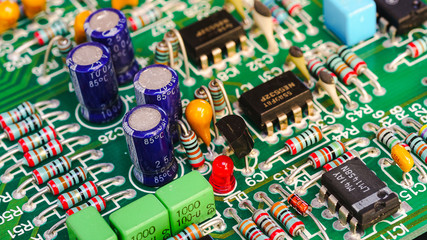 Closeup on electronic board and Electronic device,background
