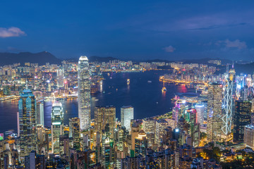 Fototapeta na wymiar Night scene of Victoria harbor of Hong Kong city