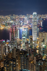 Fototapeta na wymiar Night scene of Victoria harbor of Hong Kong city