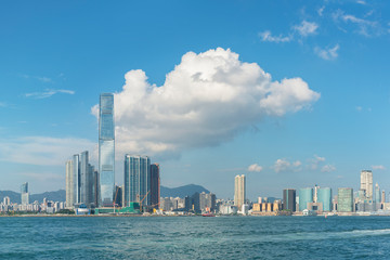 Panorama of Skyline of Victoria harbor of Hong Kong city