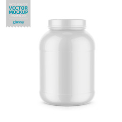 White glossy plastic protein jar vector mockup.