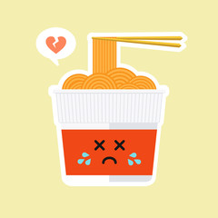Cute and kawaii instant ramen cup character in flat style. Noodle cup with chopstick cartoon illustration with emoji and expression. Can use for restaurant, resto, mascot, chinese. japanese, asian