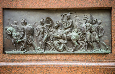 Monument to Minin and Pozharsky, a bronze statue on Red Square in Moscow, Russia, in front of...