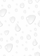 Realistic drops of water on a white background. Seamless pattern with raindrops.