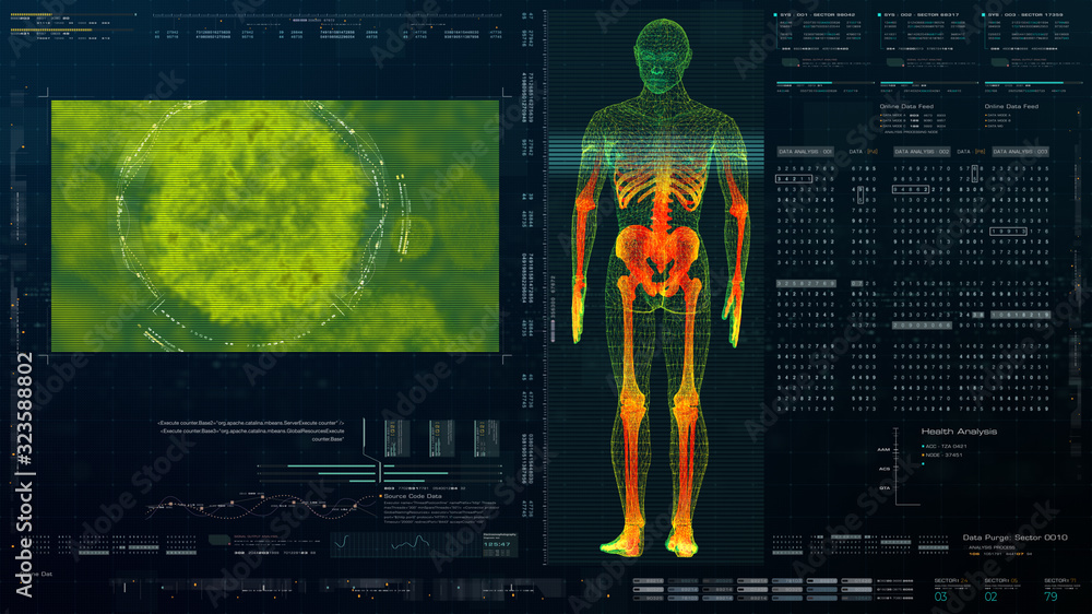 Aufkleber futuristic head up display motion element virtual biomedical holographic human body scan neurologica