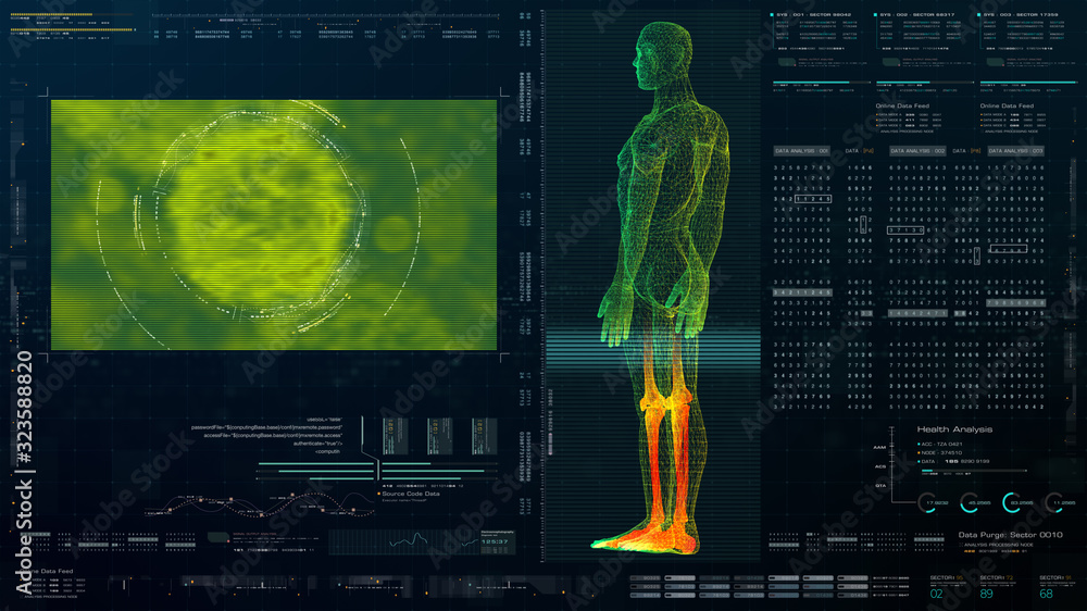 Aufkleber futuristic head up display motion element virtual biomedical holographic human body scan neurologica