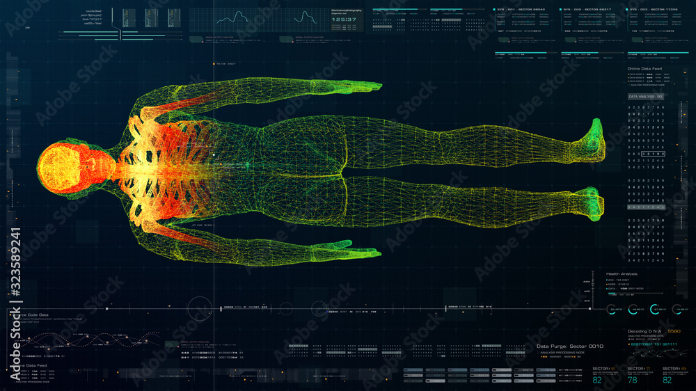 Aufkleber futuristic head up display motion element virtual biomedical holographic human body scan neurologica