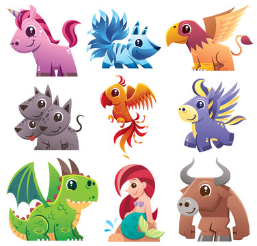 Vector illustration of Cartoon fantastic animal collection