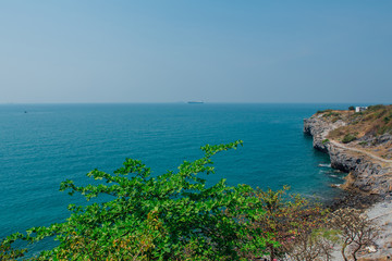 Sea shore of the tropical island. Copy space.