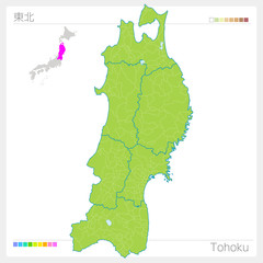 東北の地図・Tohoku（グリーン）