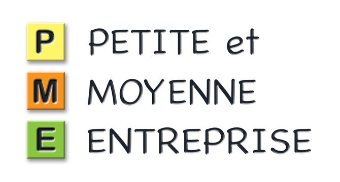 PME initials in colored 3d cubes with meaning in french language