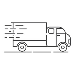 Fast delivery truck icon. Car cargo line art. Vector outline.