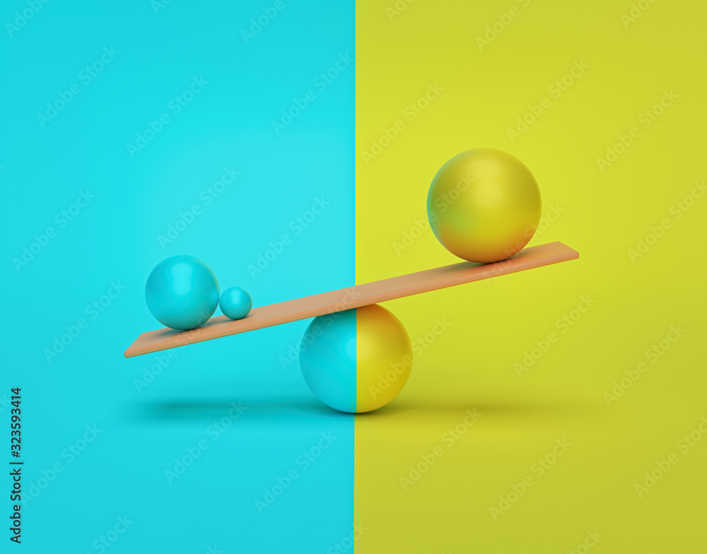 Poster conceptual design of balancing balls. minimal abstract background. 3d rendering