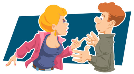 Fototapeta premium Woman screaming at guy. Funny people.