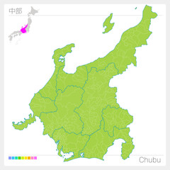 Naklejka premium 中部の地図・Chubu（グリーン）