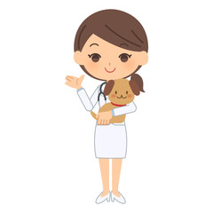 説明をする獣医と犬