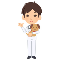 説明をする獣医と犬