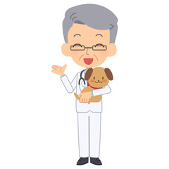 説明をする笑顔の獣医と犬