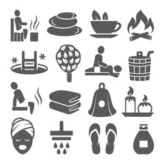 Sauna icons set on white background