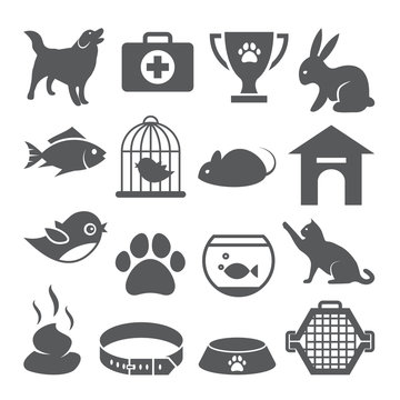 Pet shop icons set on white background