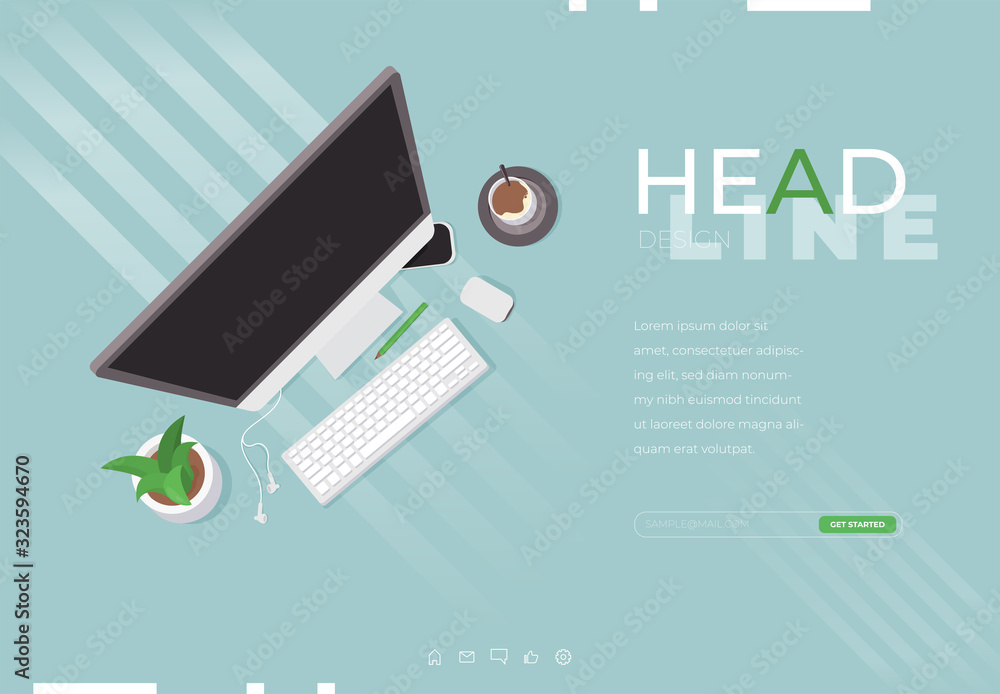 Poster desktop personal computer isolated on background. top view.