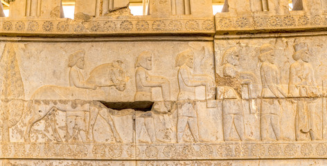 Naklejka premium Residents of historical empire with animals in Persepolis