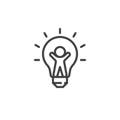 Man inside light bulb line icon. linear style sign for mobile concept and web design. Creative idea think outline vector icon. Symbol, logo illustration. Vector graphics