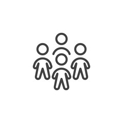 Teamwork group line icon. linear style sign for mobile concept and web design. Four people crowd outline vector icon. Symbol, logo illustration. Vector graphics