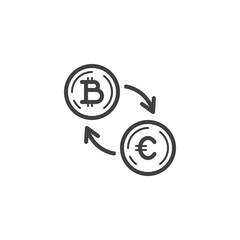 Euro Currency Exchange Bitcoin line icon. linear style sign for mobile concept and web design. Foreign money exchange outline vector icon. Symbol, logo illustration. Vector graphics