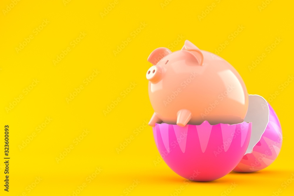 Wall mural Piggy bank with easter egg