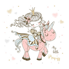 A fabulous cute Princess rides a pink unicorn. Vector. © Olga