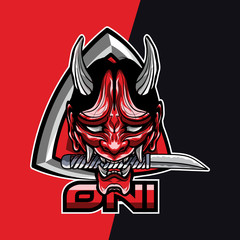 oni, hannya, japan mask esport gaming mascot logo template, suitable for your team, business, and personal branding