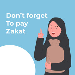Portrait Illustration Arabian Women Reminder To Pay Zakat in Ramadan Social Media Ads Template