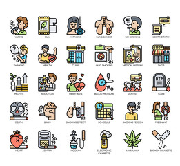 Set of quit smoking thin line and pixel perfect icons for any web and app project.