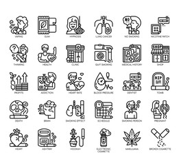 Set of quit smoking thin line and pixel perfect icons for any web and app project.