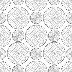 graphic seamless pattern black outline white background, antistress coloring, vector illustration