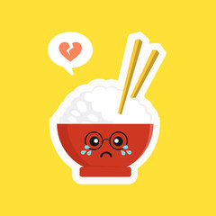 Cute and kawaii rice bowl character isolated on color background. Rice bowl with emoji and expression. can use for restaurant, resto, mascot, asian culture element, chinese food, japanese food, menu. 