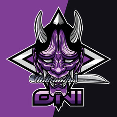 oni, hannya, japan mask esport gaming mascot logo template, suitable for your team, business, and personal branding