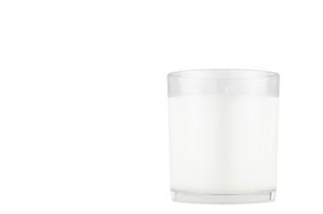 White candle in transparent glass isolated, mock up for branding identity of product, advertising,...