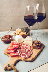 Red wine and charcuterie assortment